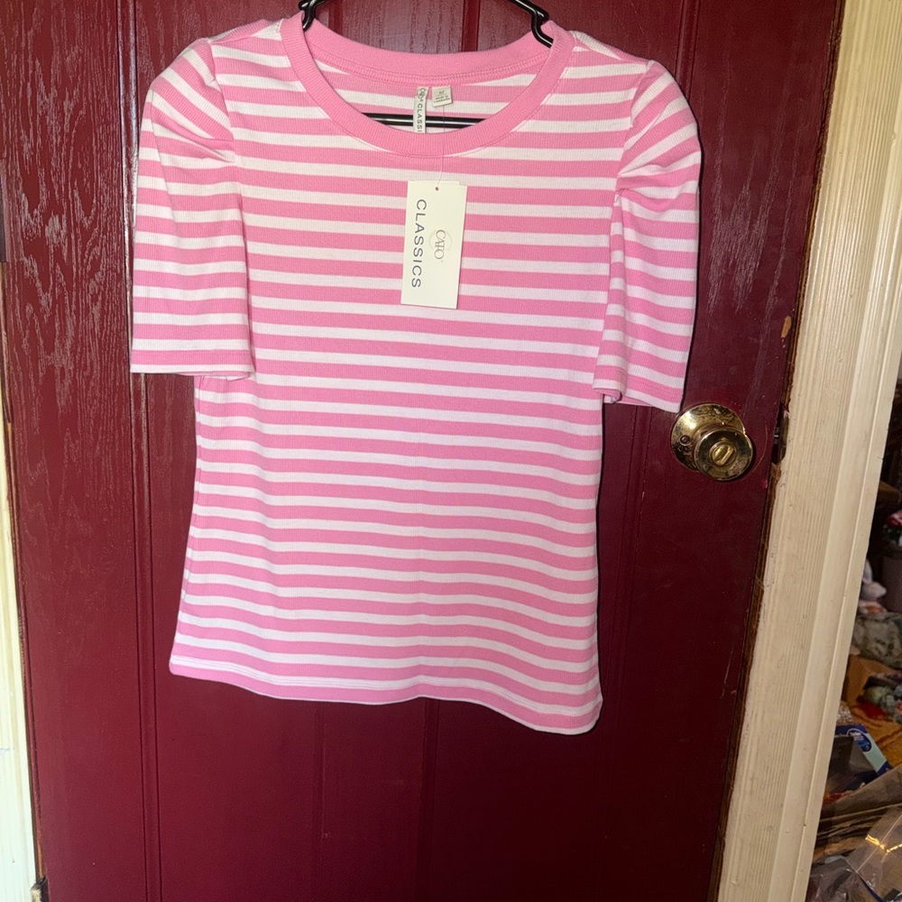 Classic Pink and White Striped Short Sleeve Tee